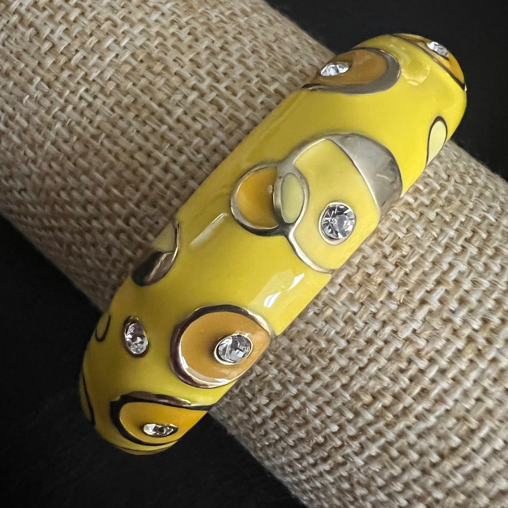 Sequin Nordstrom Yellow Enamel Rhinestone Hinged Bangle Bracelet 7 Retro Mod